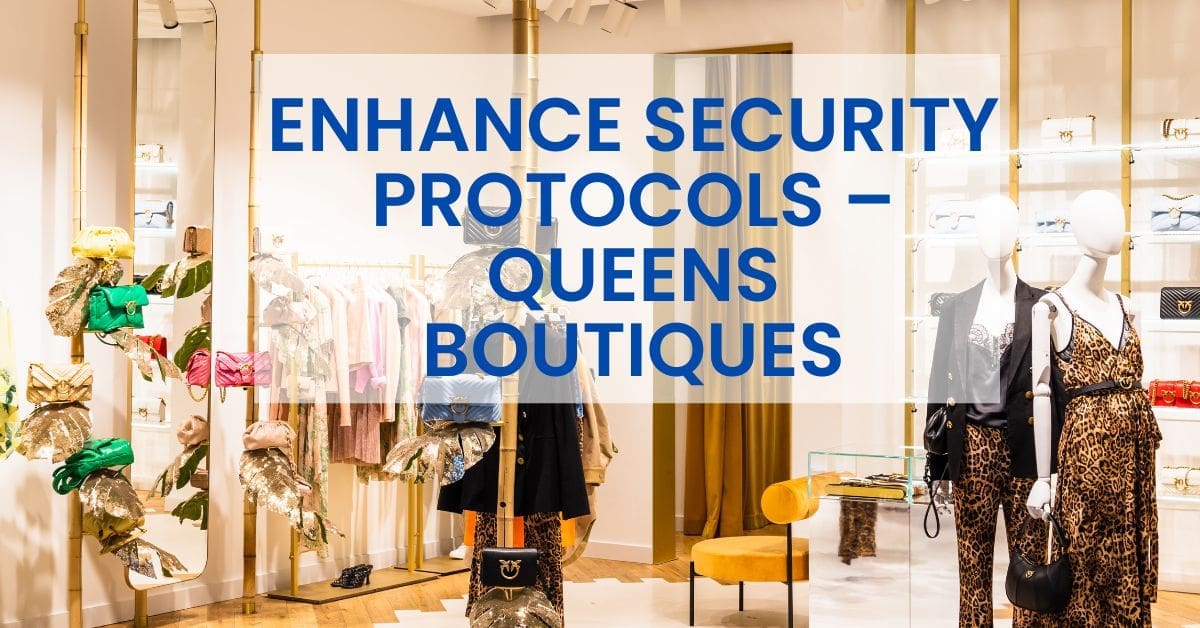 Stylish boutique interior with security sign displayed.